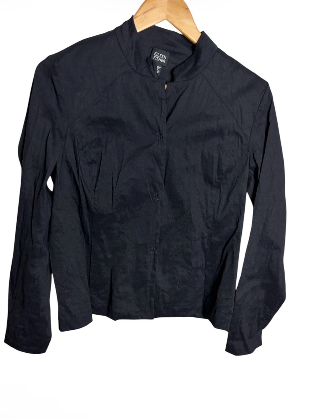 Eileen Fisher black mandarin collar linen blazer jacket size S